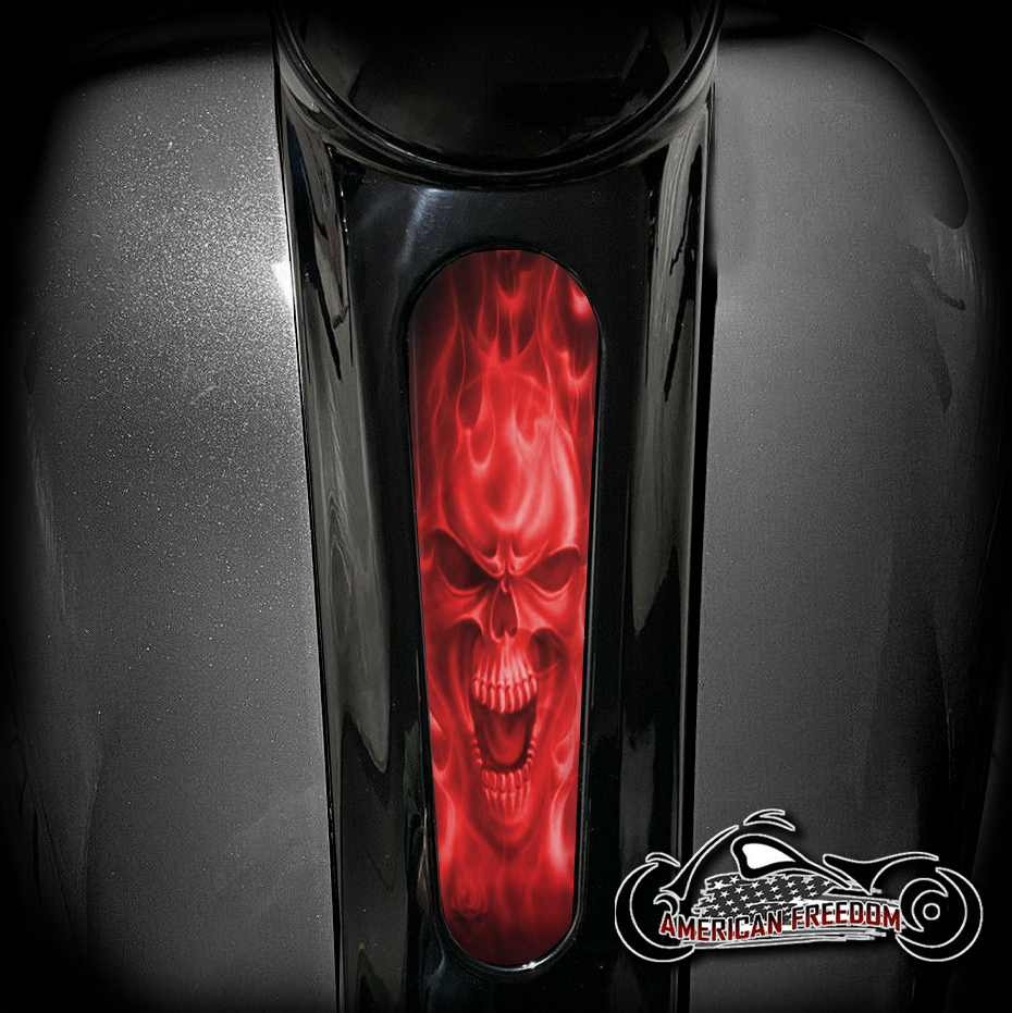 Harley 8 Inch Dash Insert - Red Flame Skull